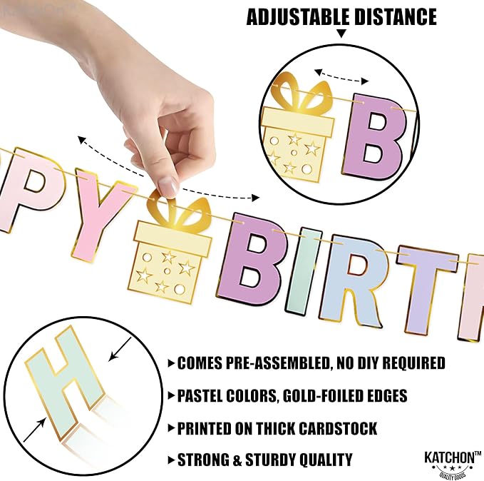 KatchOn Pastel Happy Birthday Banner - Image 3