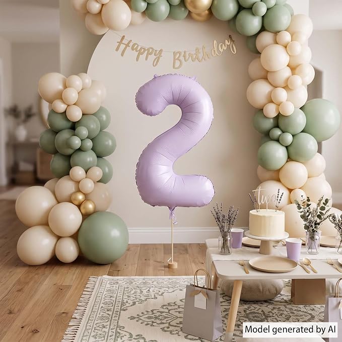 Cream Purple Number 2 Balloon 40 Inch, Foil Numeral - Image 6