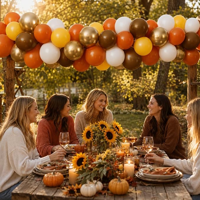 Fall Balloons, 12 Inch Burnt Orange Brown Metallic Gold Balloon - Image 6