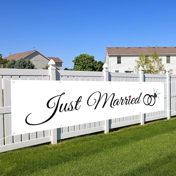 Just Married Flag Banner Outdoor Indoor Decoration Flag Double Stitched - Image 3
