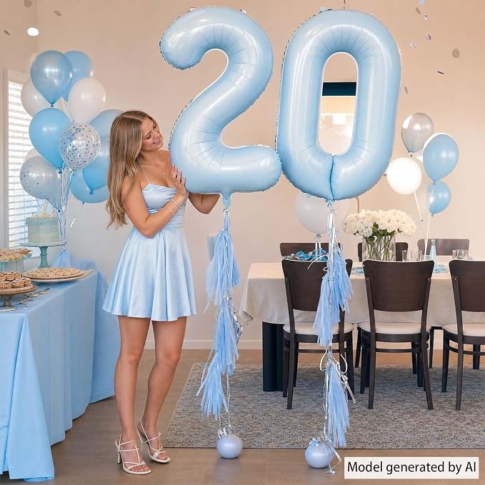 Sky Blue Number 0 Balloon 40 Inch, Metallic Foil Digit Party Supplies | - Image 2
