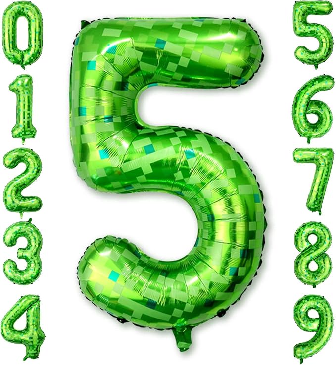 40 Inch Green Pixel Number 5 Balloon, Lime Green Large Foil Number Balloon 5th by Unknown