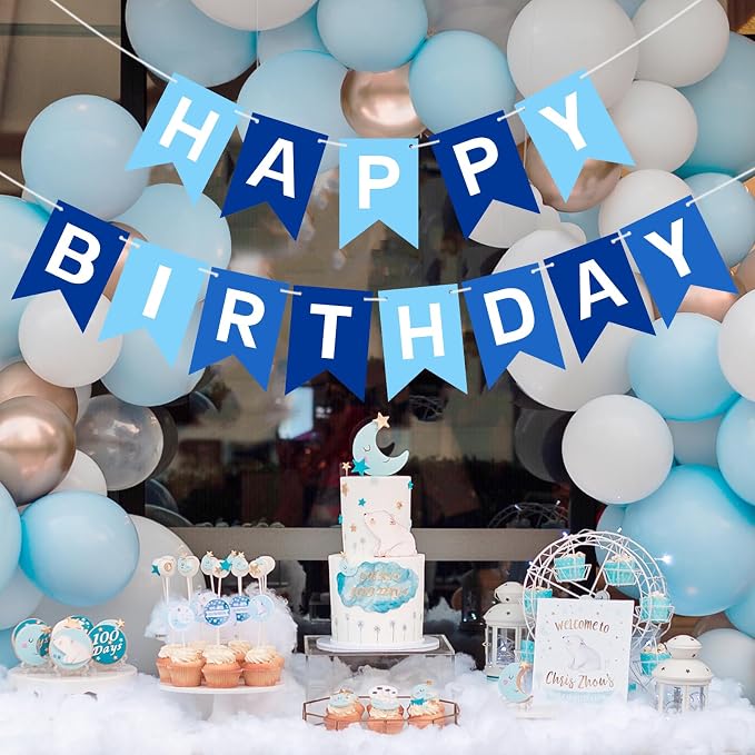 Pre-Strung Blue Happy Birthday Banner Signs, Birthday Party Decorations - Image 5