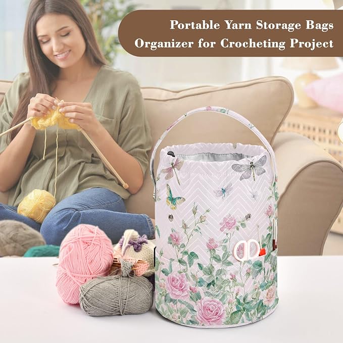 Yarn Bag Small Crochet Bag Drawstring Yarn Storage Organizer Knitting Project - Image 4