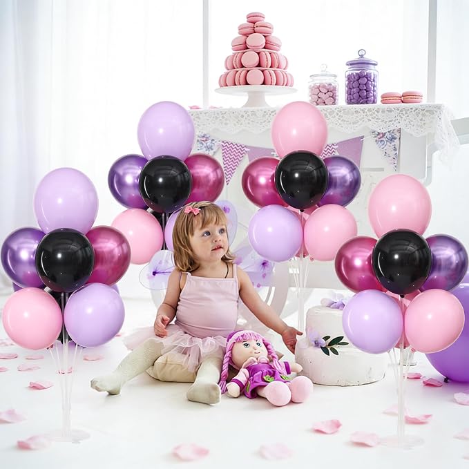 Pink and Purple Black Balloons Table Centerpieces Stand Kit - Image 5