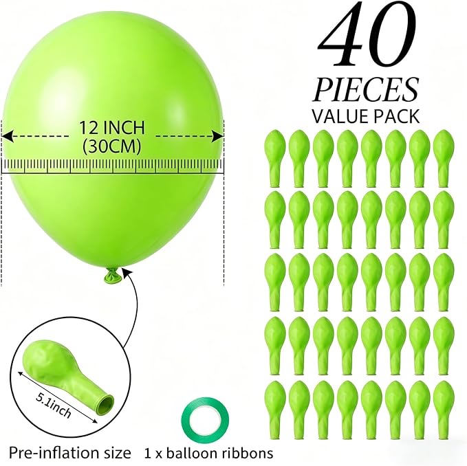 40pcs Lime Green Balloons 12 Inch, Light Fruit Neon Green Latex Balloons | - Image 2