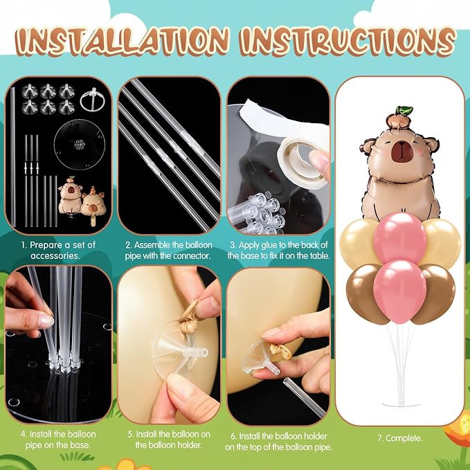 Seematn 2 Set Capybara Balloon Stand Kits Pastel Pink and Orange Balloons - Image 4