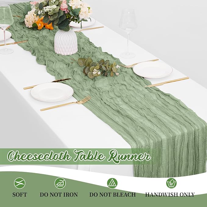 8 Pack Sage Green Cheesecloth Table Runners 20x120 Inch Gauze Table Runner - Image 6