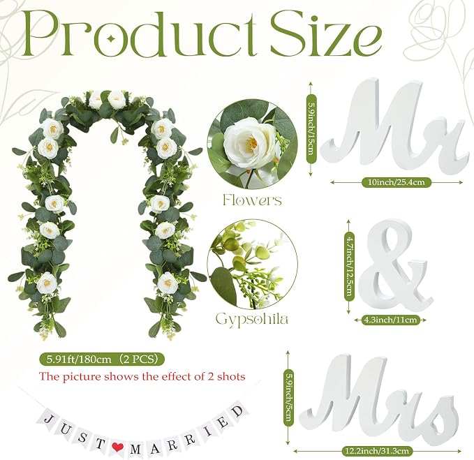 5 Pcs Just Married Decorations Kit, All-in-one Wedding Decor - Image 3