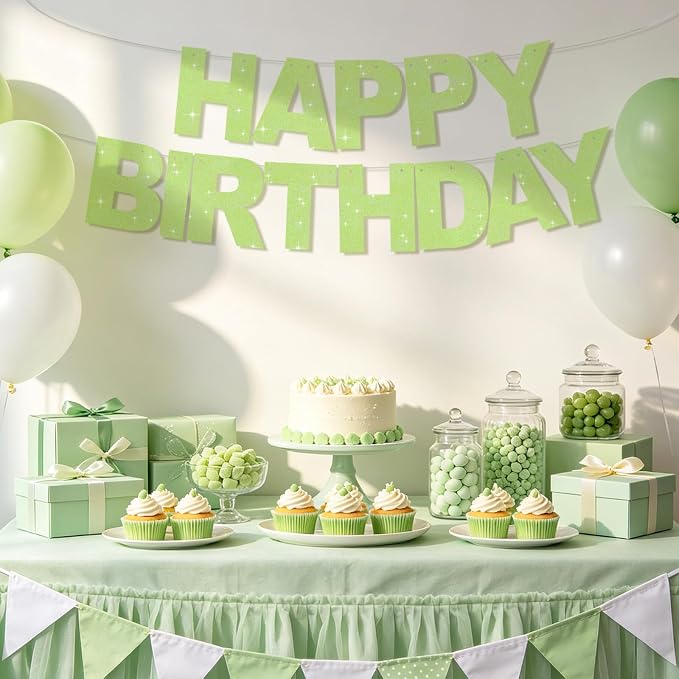 BEISHIDA Pre-Strung Light Green Happy Birthday Banner Party Sign Decoration | - Image 5