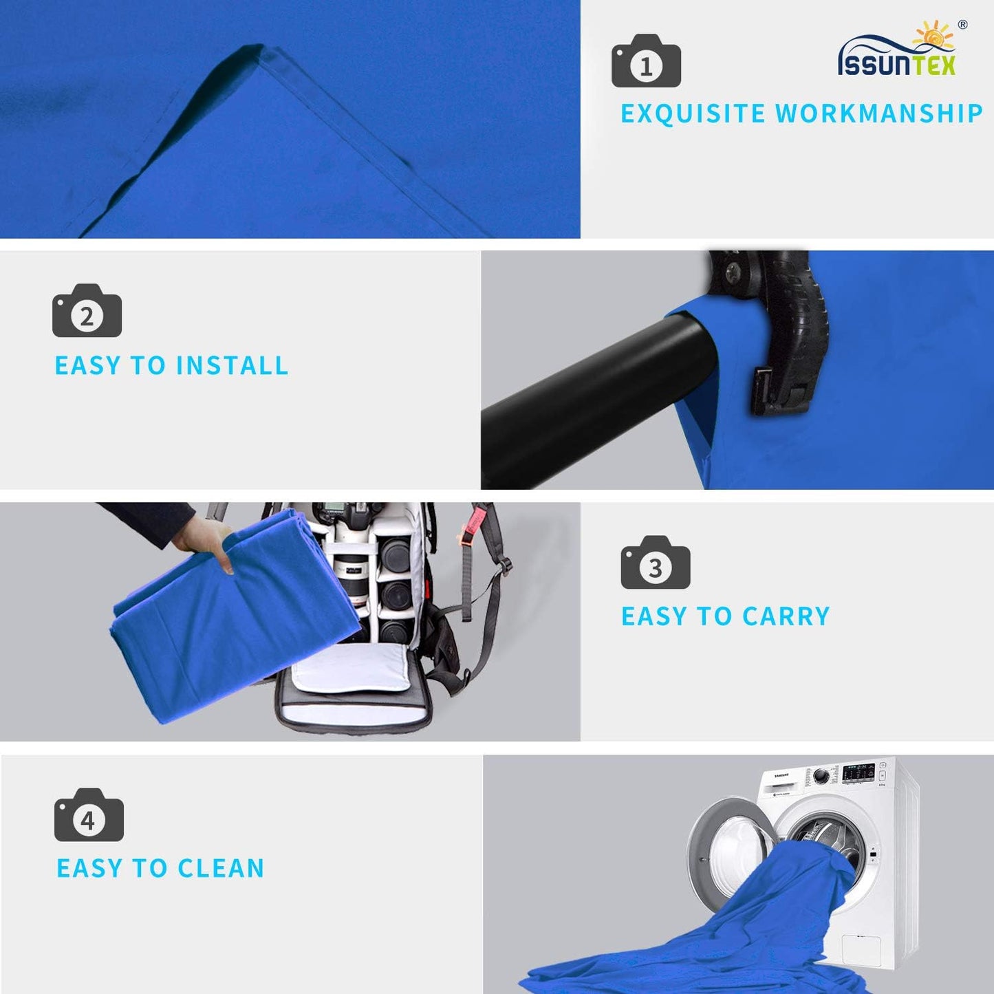 ISSUNTEX 9X15 ft Background Polester Backdrop, Photo Studio, Collapsible High Density Screen for Video Photography and Television-Blue