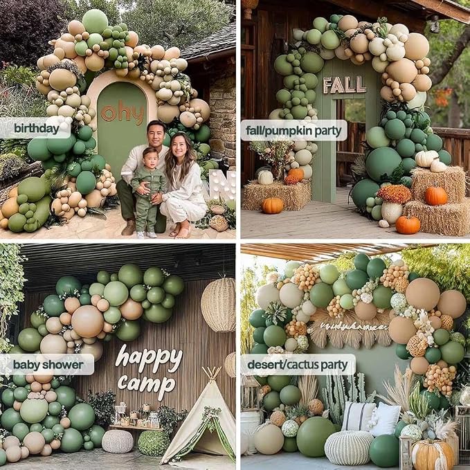 Sage Green Brown Balloon Arch Kit Double Stuffed Dusty Olive Green Tan White - Image 7