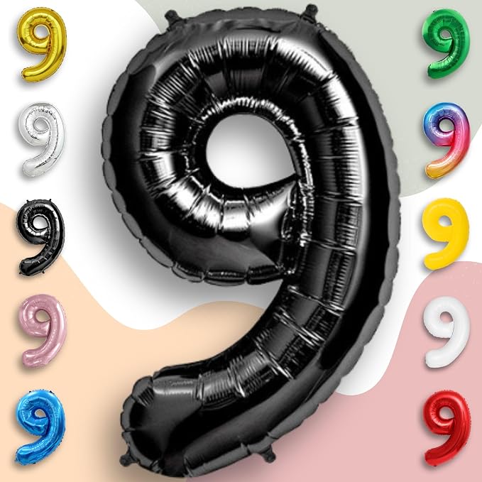 Black Number Balloon 9 Mylar Foil Balloons 40 inch - Image 5
