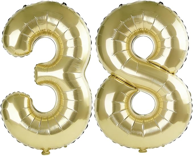 40 Inch Number 38 Balloons for 38th Birthday Party Decorations, 0-100 Champagne by FOBELEC