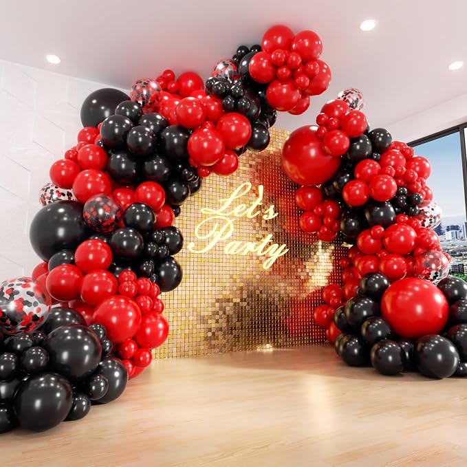 Red and Black Balloon Arch Garland Kit by Anjerlfu