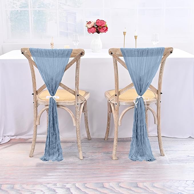 50 PCS Cheesecloth Chair Sashes Bows Wedding Aisle Decorations Chair Ribbon Ties Back Sash for Wedding Party Events Banquet Chair Cover Decoration (Dusty Blue)