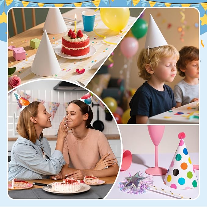 WEOXPR White Paper Party Hats for Birthday, Decorative Bulk Cone Hat for Adults - Image 5