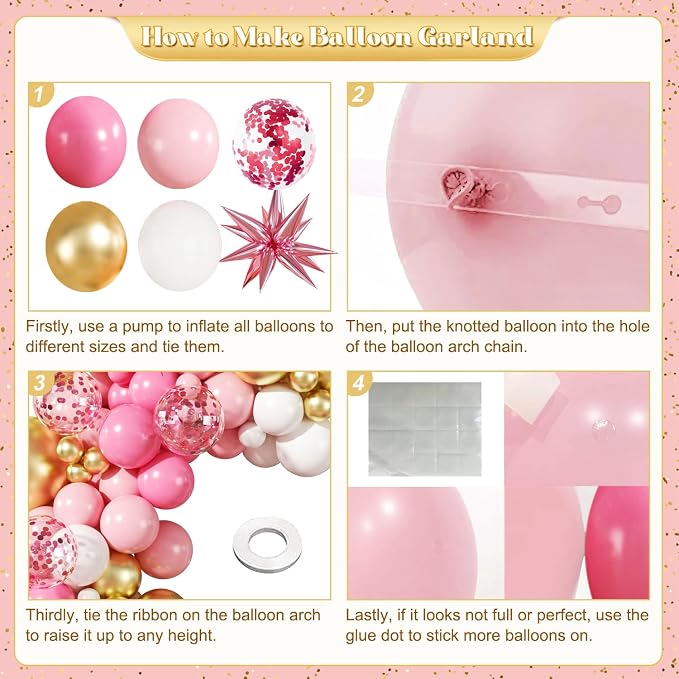 Pink White Gold Balloon Garland Arch Kit - Image 5