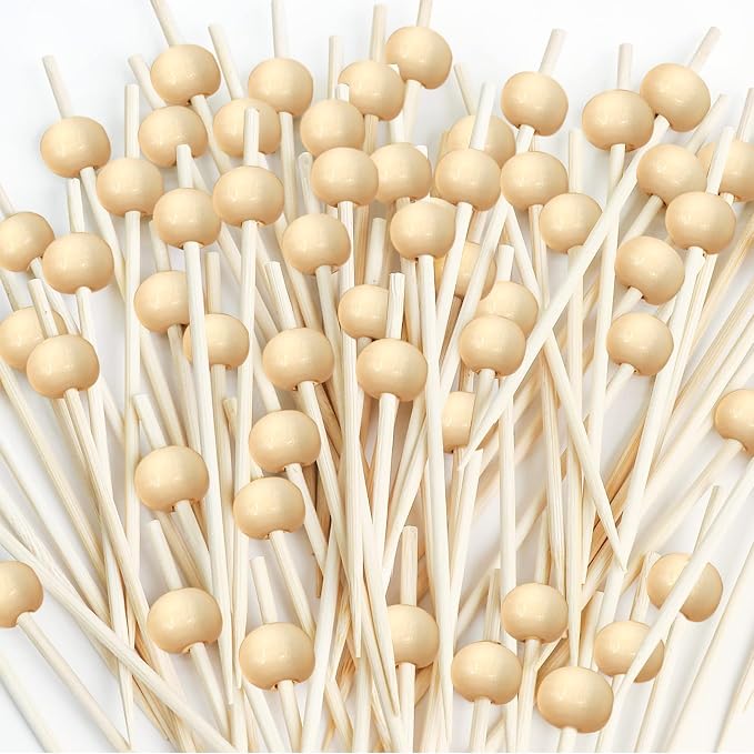 Wooden Cocktail Picks with Beads, Fruit Kabobs, Party Food by HFengQ