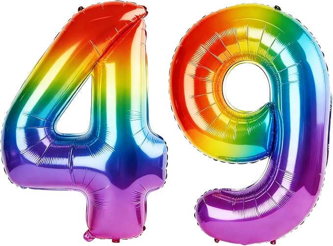 40 Inch Number 49 Balloons for 49th Birthday Party Decorations, 0-100 Rainbow by FOBELEC