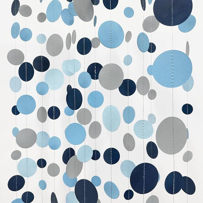Dusty Blue Party Decorations Navy Blue Circle Dots Garland Gray Blue Hanging by pinkblume