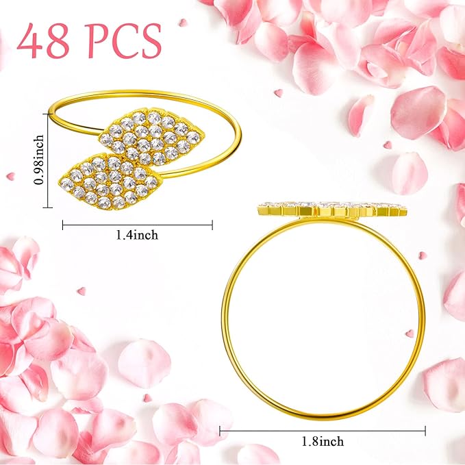 Hotop 400 Pcs Napkin Rings Gold Table Decorations, Elegant Bling Leaves Napkin Rings, Rhinestone Guest Towels Buckle for Wedding Gold Party, Thanksgiving Christmas Dinner Banquet Table Decoration