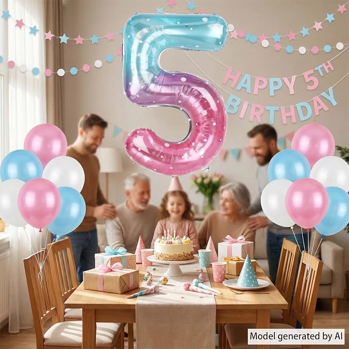40 Inch Pink Blue Number 5 Balloon, Large Gradient Pink Blue Mylar Foil Number - Image 6