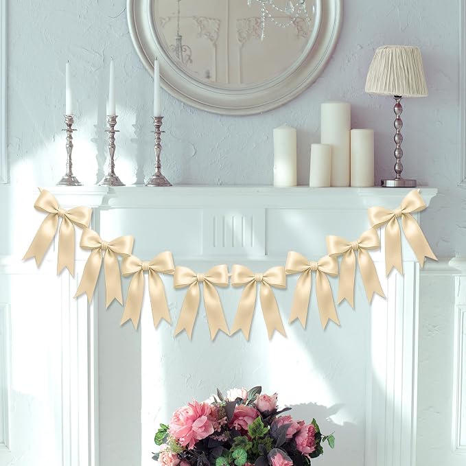 2 Strings of 16PCS Champange Bow Garlands Banner Decoration, Pre-Strung Satin - Image 4