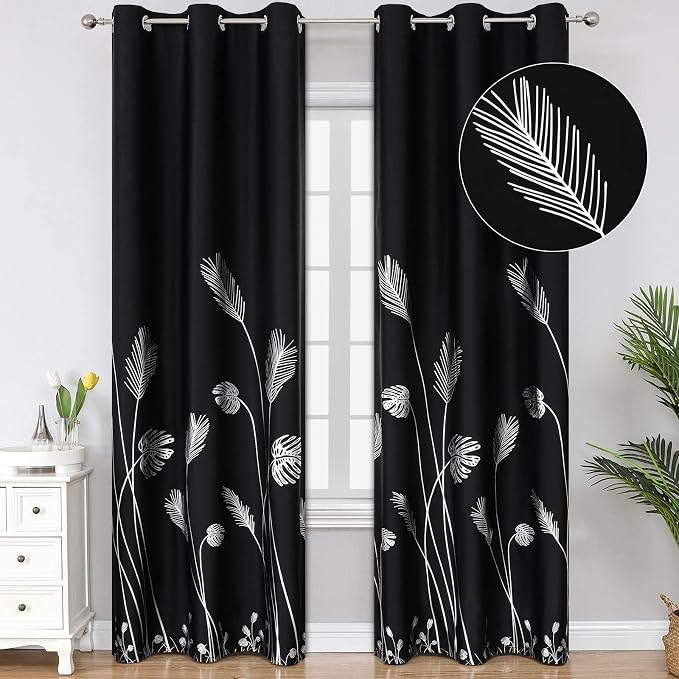 Elegant Natural Palm Tree Design Black Out Curtains Thermal Insulated Window by ESTELARTEXTILER