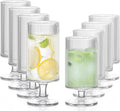 INSETLAN Set of 8 Ribbed Glass Goblets–4 Goblets Glassware 12oz, 4 Short Stem Wine Glasses 10oz, Vertical Stripe Stemmed Glassware, Ideal for Juice, Water, Iced Coffee, Whiskey, Mixed Drinkware