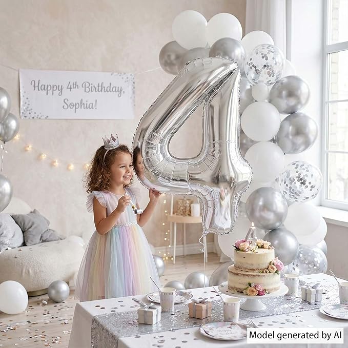 Silver Number 4 Balloon 40 Inch, Sleek Metal Foil - Image 2