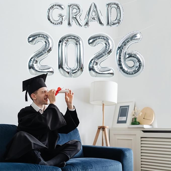TONIFUL Graduation Balloons 16 Inch Silver Grad Balloons 40 Inch Silver Large - Image 4