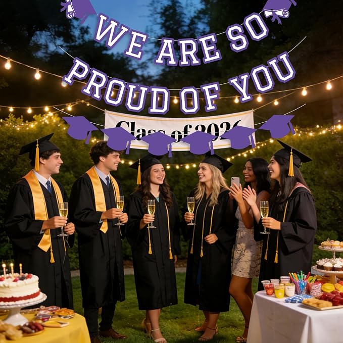 We Are So Proud Of You Banner Graduation Party Decorations Congrats Grad Cap - Image 4