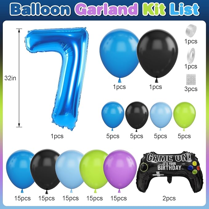 7th Birthday Video Game Balloons Arch, 7th Party Balloons Garland Kit 7th - Image 2