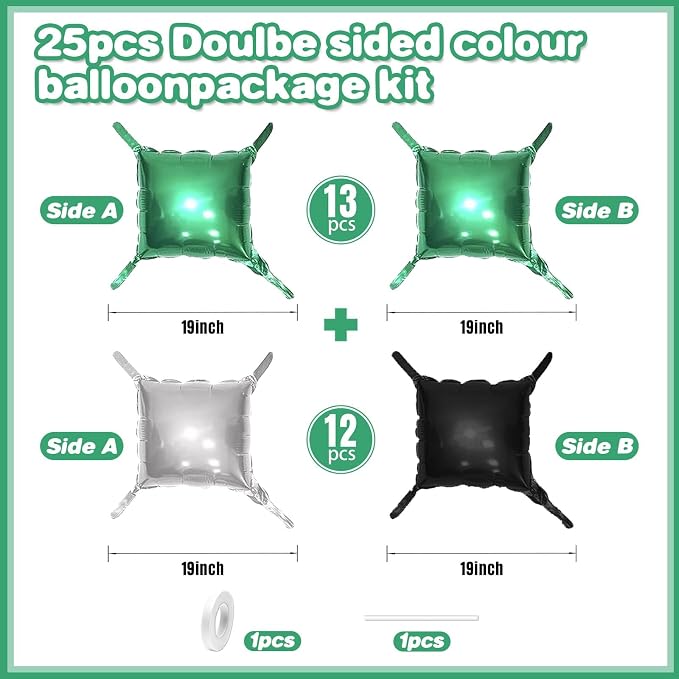 Metallic Green Silver and Black Soccer Square Foil Balloons Wall, 19 Inches - Image 2