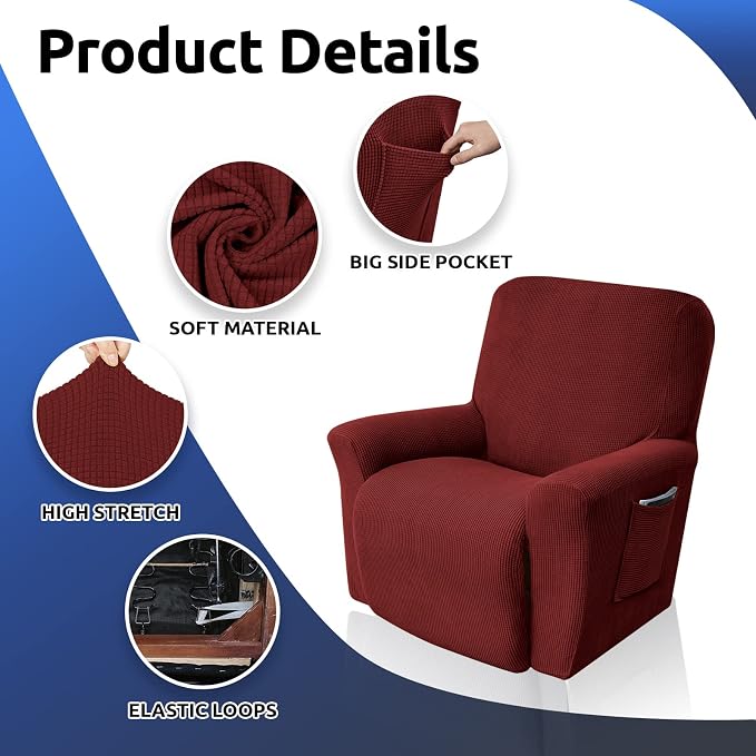 Recliner Chair Covers, 1-Piece Lazy Boy Recliner Covers, Dark Red | Washable - Image 7