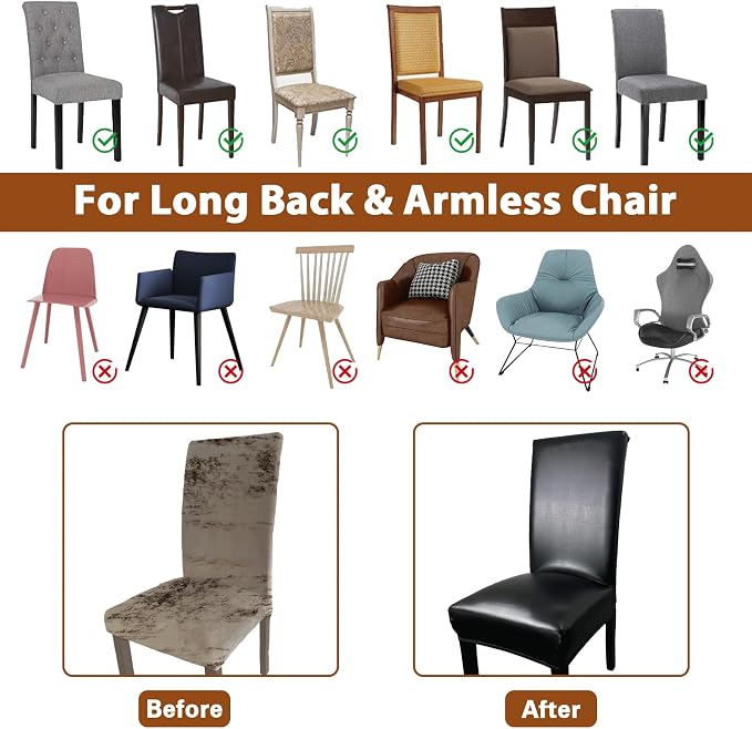 Leather Chair Covers for Dining Chairs Set of 4, Super Stretch Waterproof - Image 6