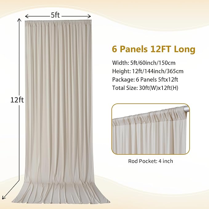 30×12ft Wrinkle Free Beige Backdrop Curtain - Image 4