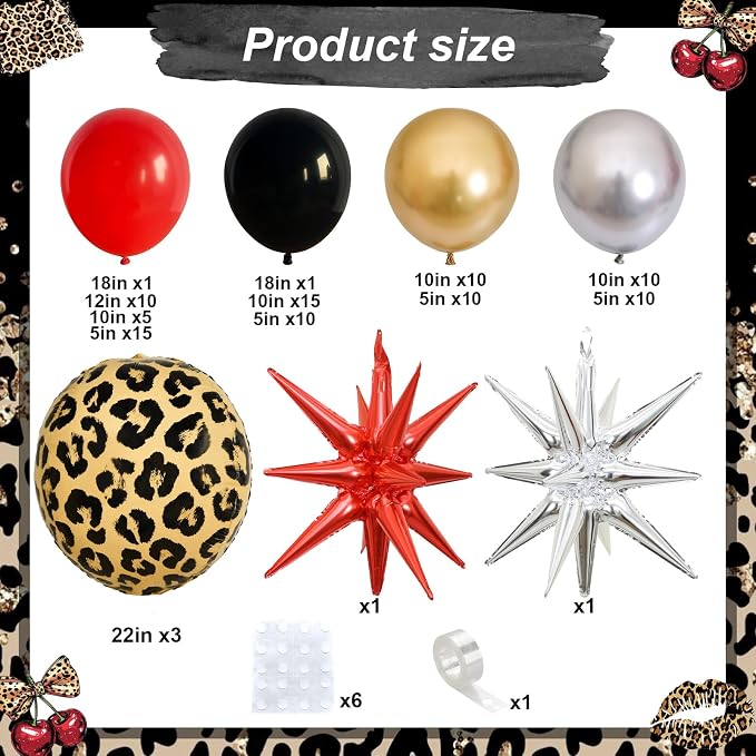 Red Black Gold Balloon Arch Garland Kit Leopard Cheetah Print Party Balloons - Image 2