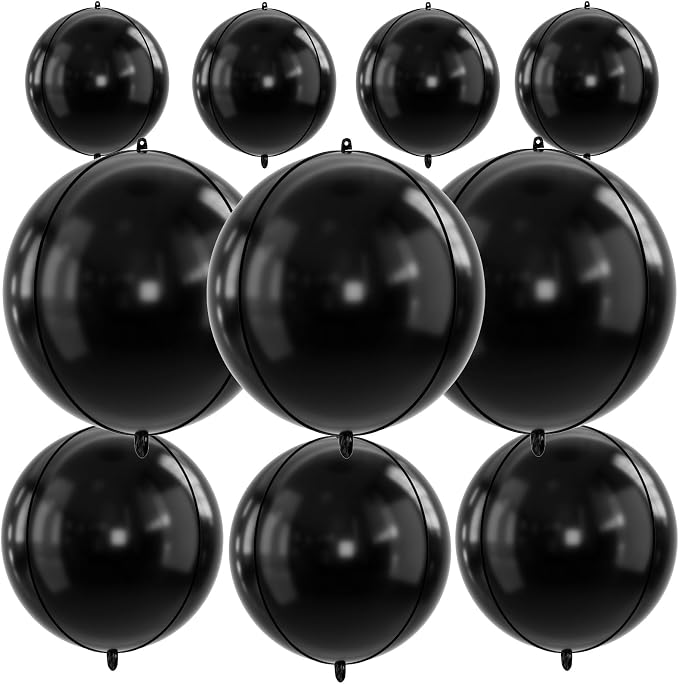 10Pcs Black Round Foil Balloons, Metallic Black Foil Baloon by FunHot