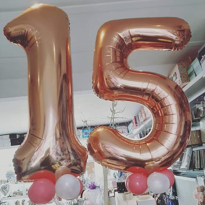 40 Inch Rose Gold 15 Number Balloons Giant 15 or 51 Balloons Rose Gold Birthday - Image 3