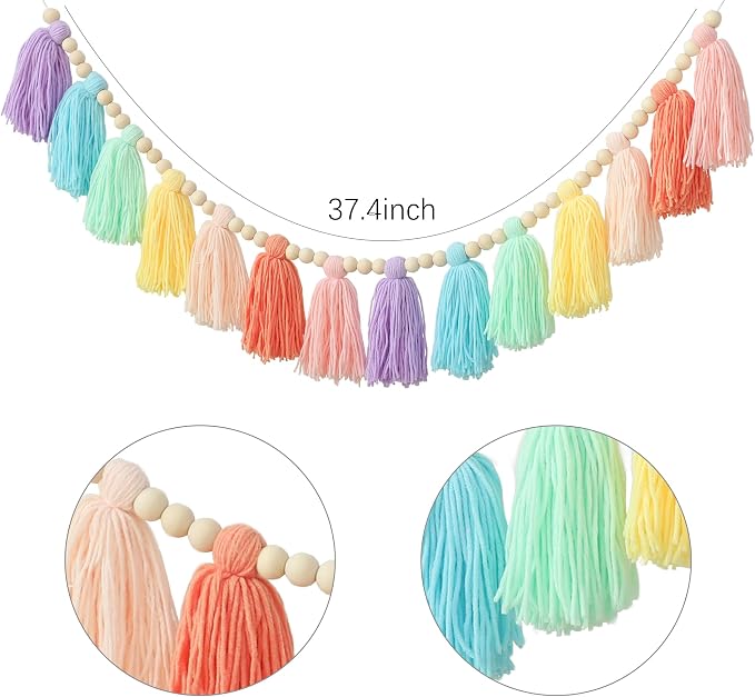 DCJHFJ Pastel Rainbow Boho Tassel Garland Wall Hanging - Image 6
