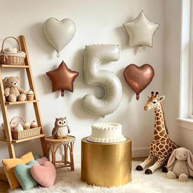 TONIFUL 5th Birthday Balloons 40 Inch Cream white Large Number 5 Foil Balloon - Image 3