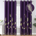 Purple Blackout Curtains for Bedroom, Room Darkening Gold Palm Tree Pattern by ESTELARTEXTILER