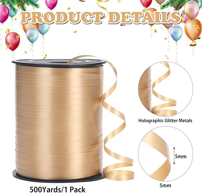 500 Yard Gold Curling Ribbon, 3/16" Thin Balloon Ribbon String, New Year and - Image 2