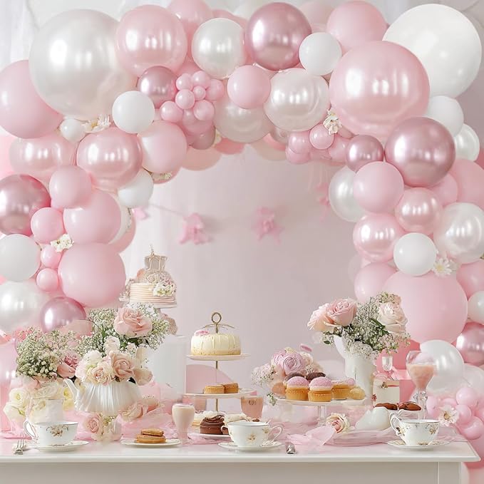 Pearl Pink White Balloons Arch Kit Double Stuffed, Party Decor. | Pastel/Light - Image 6