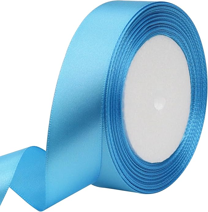 Light Blue Solid Satin Ribbon 1 Inch 25 Yards Solid Polyester Fabric Ribbon for Gift Wrapping Wedding Christmas Baby Shower Birthday Party Decoration Handmade Immortal Flower Craft