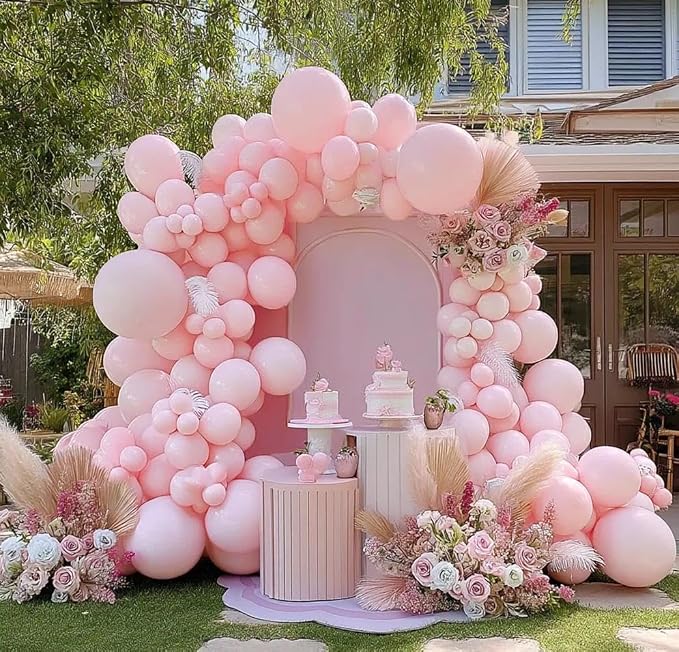 Pastel Light Pink Balloons Double Stuffed Pink Balloon Garland Arch Kit - Image 6