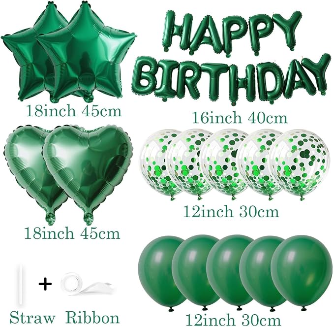 27 Pcs Green Birthday Decorations, 3D Letters Green Happy Birthday Balloon - Image 2