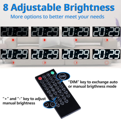 Goetland 18 inch Oversized Digital Wall Clock LED Modern Large Display Temperaturer Multi Functional Remote Control 4-Digit for Kitchen Office Living Room Classroom Single White